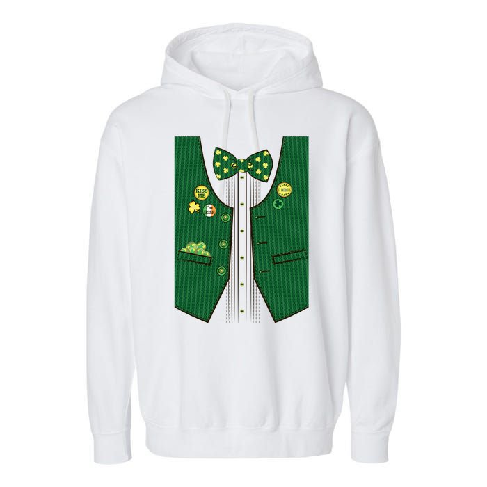 St Patricks Day Lucky Shamrock Vest Costume Garment-Dyed Fleece Hoodie