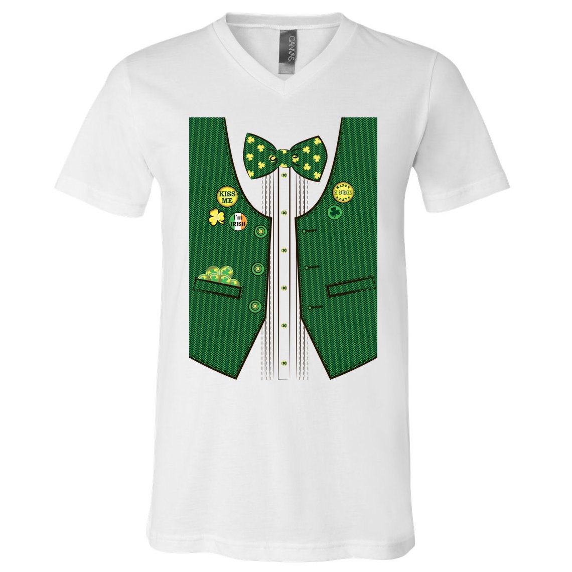 St Patricks Day Lucky Shamrock Vest Costume V-Neck T-Shirt