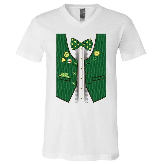 St Patricks Day Lucky Shamrock Vest Costume V-Neck T-Shirt