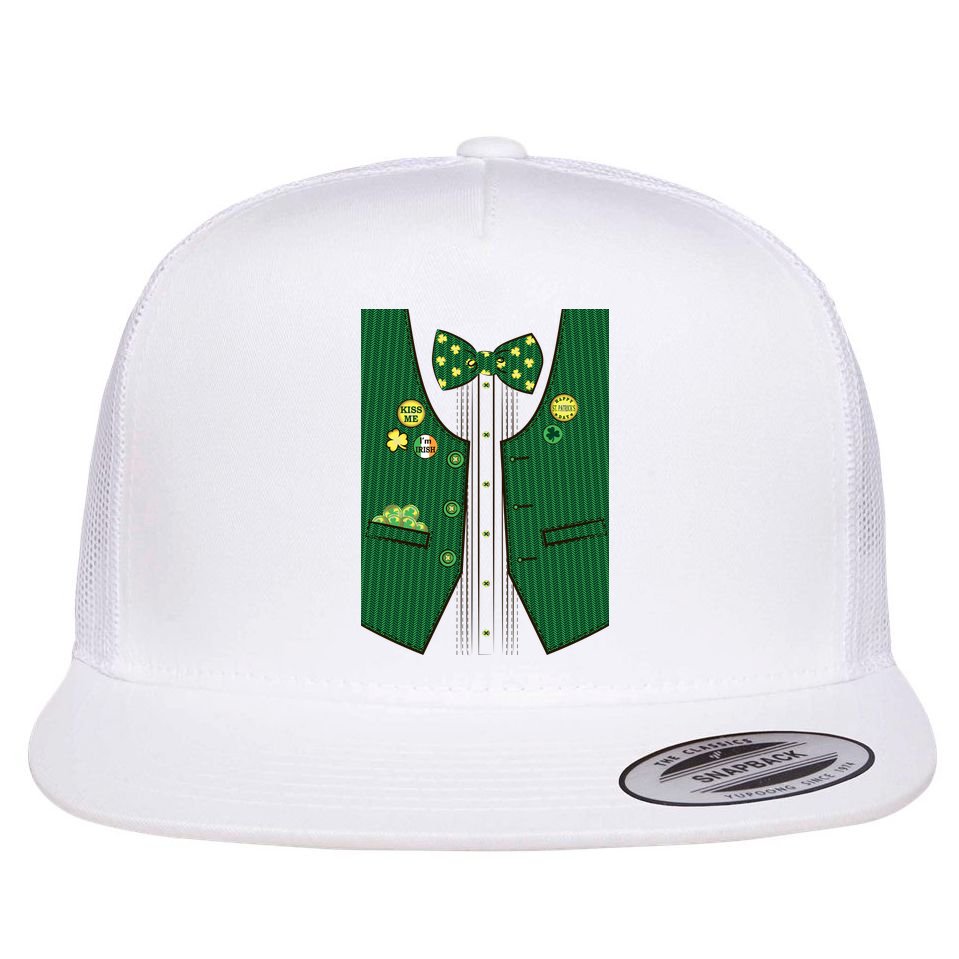 St Patricks Day Lucky Shamrock Vest Costume Flat Bill Trucker Hat