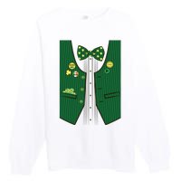 St Patricks Day Lucky Shamrock Vest Costume Premium Crewneck Sweatshirt