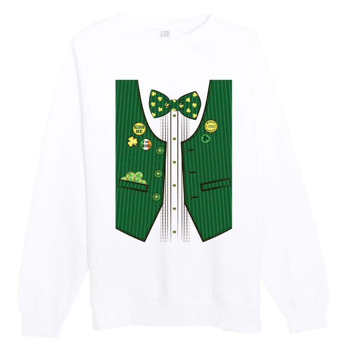 St Patricks Day Lucky Shamrock Vest Costume Premium Crewneck Sweatshirt