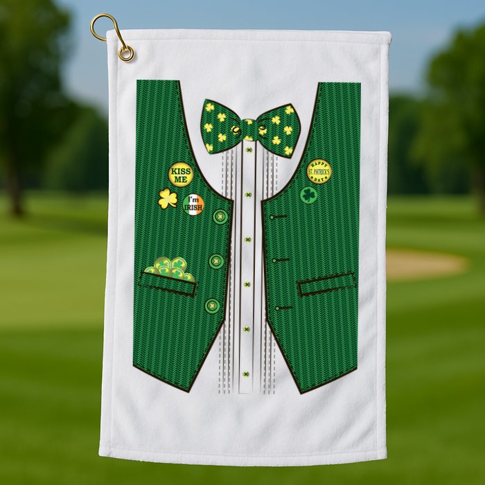 St Patricks Day Lucky Shamrock Vest Costume Golf Towel