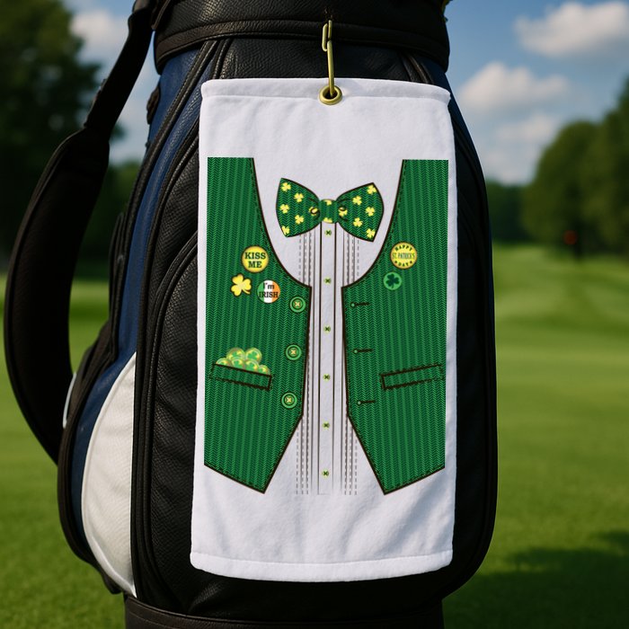 St Patricks Day Lucky Shamrock Vest Costume Golf Towel