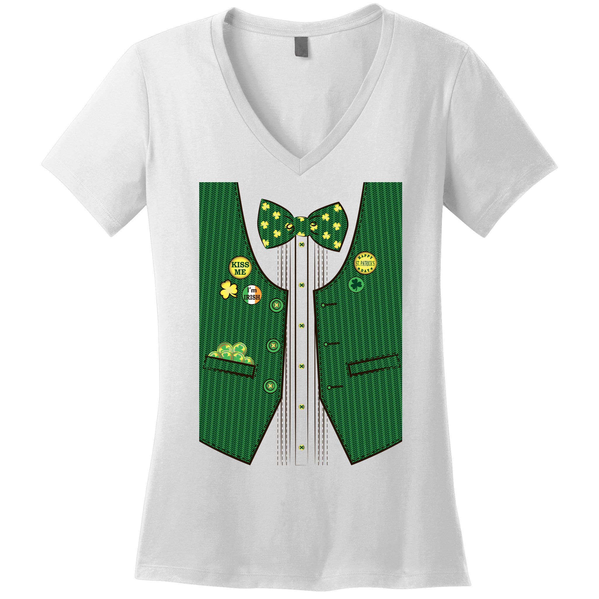 St Patricks Day Lucky Shamrock Vest Costume Women's V-Neck T-Shirt