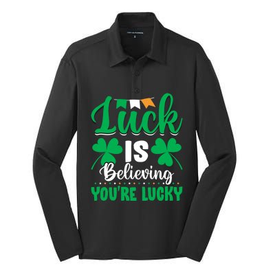 St Patricks Day Believing Cute Gift Silk Touch Performance Long Sleeve Polo