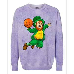 St Patricks Day Leprechaun Basketball Lucky Gift Colorblast Crewneck Sweatshirt