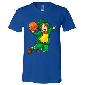 St Patricks Day Leprechaun Basketball Lucky Gift V-Neck T-Shirt