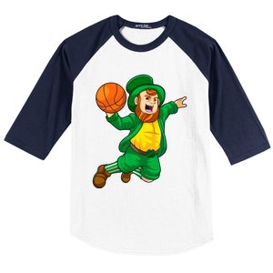 St Patricks Day Leprechaun Basketball Lucky Gift Baseball Sleeve Shirt