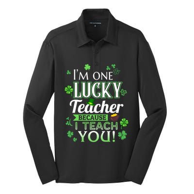 St Patrick's Day Teacher Lucky Because I Teach You Cool Gift Silk Touch Performance Long Sleeve Polo