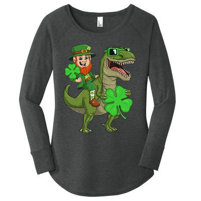 St Patricks Day Leprechaun Riding T Rex Funny Dino Women's Perfect Tri Tunic Long Sleeve Shirt