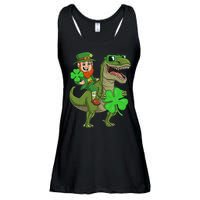 St Patricks Day Leprechaun Riding T Rex Funny Dino Ladies Essential Flowy Tank