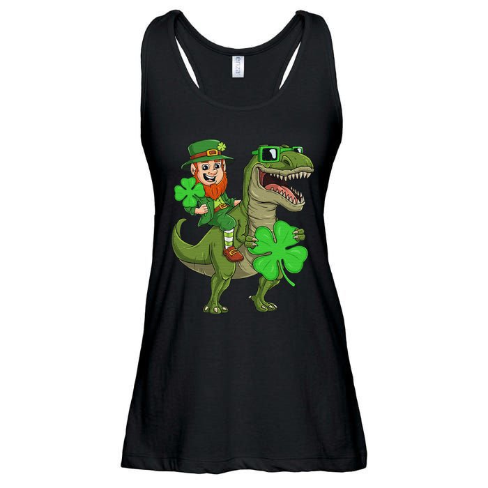 St Patricks Day Leprechaun Riding T Rex Funny Dino Ladies Essential Flowy Tank