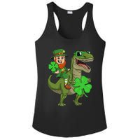 St Patricks Day Leprechaun Riding T Rex Funny Dino Ladies PosiCharge Competitor Racerback Tank