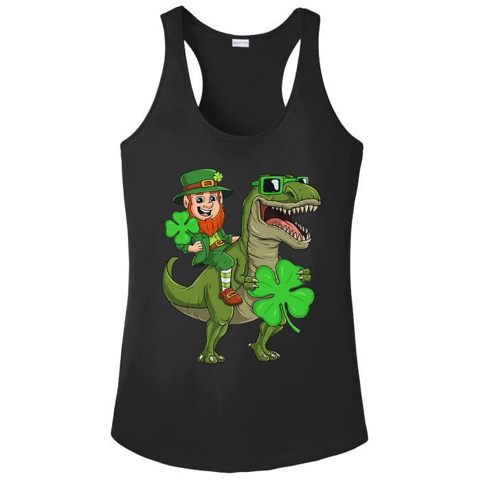 St Patricks Day Leprechaun Riding T Rex Funny Dino Ladies PosiCharge Competitor Racerback Tank