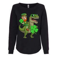 St Patricks Day Leprechaun Riding T Rex Funny Dino Womens California Wash Sweatshirt