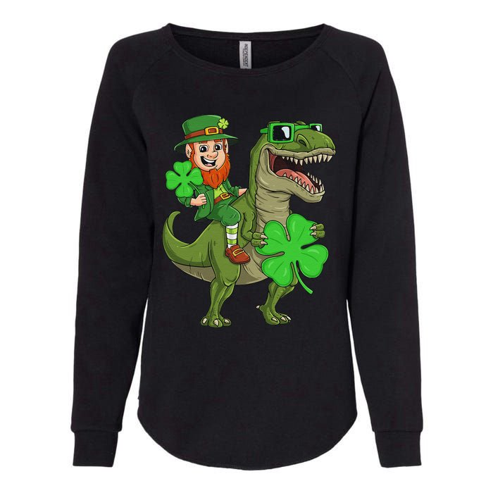 St Patricks Day Leprechaun Riding T Rex Funny Dino Womens California Wash Sweatshirt