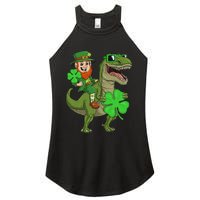 St Patricks Day Leprechaun Riding T Rex Funny Dino Women's Perfect Tri Rocker Tank