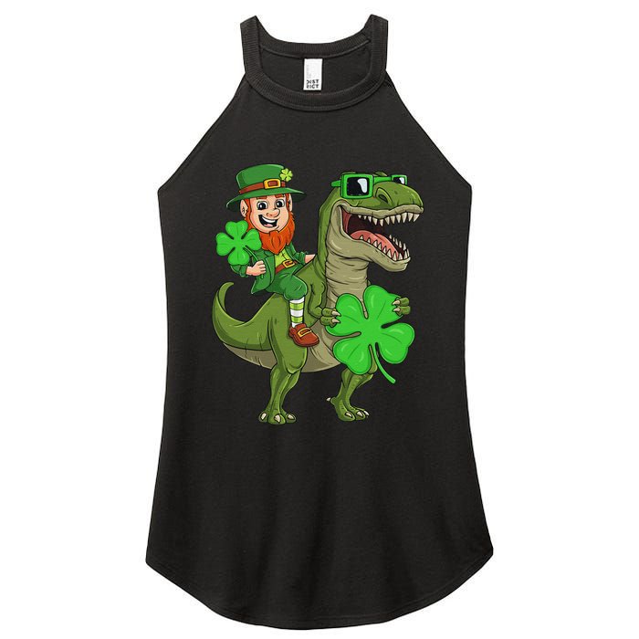 St Patricks Day Leprechaun Riding T Rex Funny Dino Women's Perfect Tri Rocker Tank