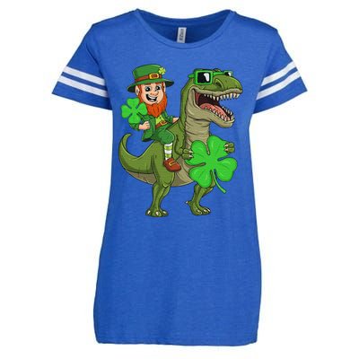 St Patricks Day Leprechaun Riding T Rex Funny Dino Enza Ladies Jersey Football T-Shirt