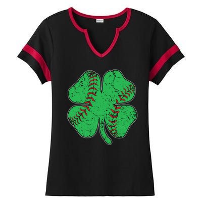 St Patrick's Day Baseball Catcher Pitcher Shamrock Ladies Halftime Notch Neck Tee