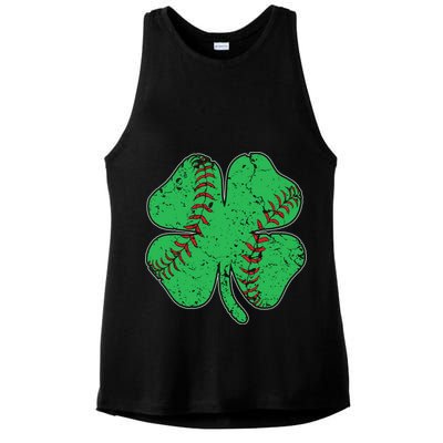 St Patrick's Day Baseball Catcher Pitcher Shamrock Ladies PosiCharge Tri-Blend Wicking Tank