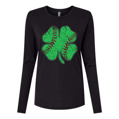 St Patrick's Day Baseball Catcher Pitcher Shamrock Womens Cotton Relaxed Long Sleeve T-Shirt