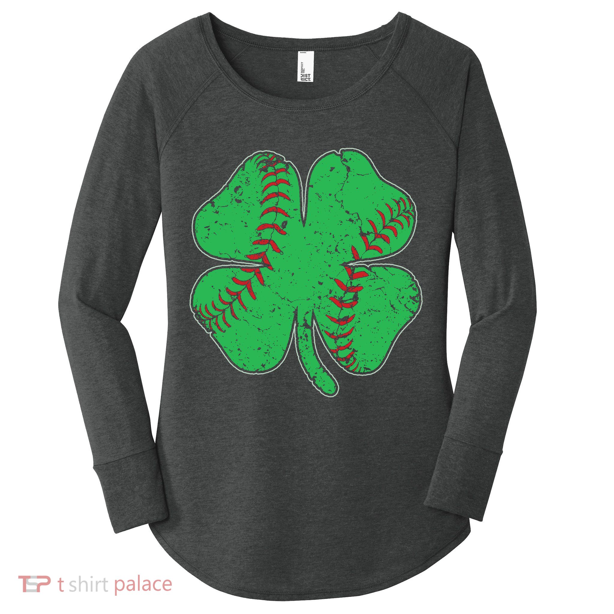St Patrick's Day Baseball Catcher Pitcher Shamrock Women's Perfect Tri Tunic Long Sleeve Shirt