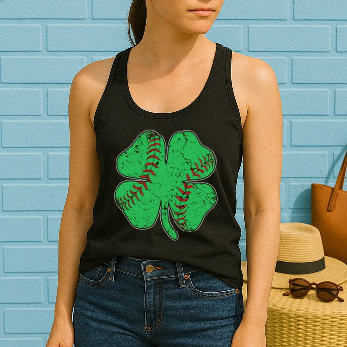 St Patrick's Day Baseball Catcher Pitcher Shamrock Womens Tank Top