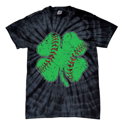 St Patrick's Day Baseball Catcher Pitcher Shamrock Tie-Dye T-Shirt
