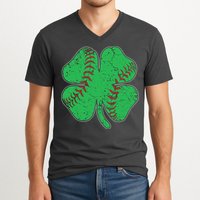 St Patrick's Day Baseball Catcher Pitcher Shamrock V-Neck T-Shirt