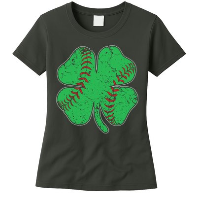St Patrick's Day Baseball Catcher Pitcher Shamrock Womens T-Shirt