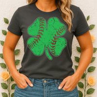 St Patrick's Day Baseball Catcher Pitcher Shamrock Womens T-Shirt