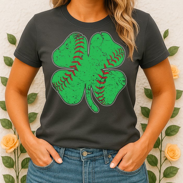 St Patrick's Day Baseball Catcher Pitcher Shamrock Womens T-Shirt