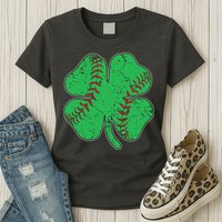 St Patrick's Day Baseball Catcher Pitcher Shamrock Womens T-Shirt