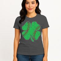 St Patrick's Day Baseball Catcher Pitcher Shamrock Womens T-Shirt