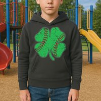 St Patrick's Day Baseball Catcher Pitcher Shamrock Kids Hoodie