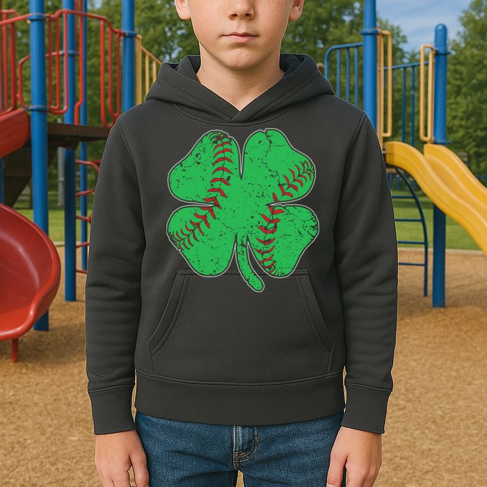 St Patrick's Day Baseball Catcher Pitcher Shamrock Kids Hoodie