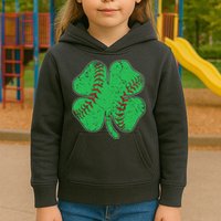 St Patrick's Day Baseball Catcher Pitcher Shamrock Kids Hoodie