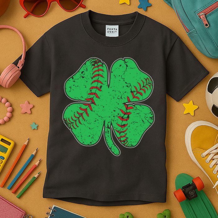 St Patrick's Day Baseball Catcher Pitcher Shamrock Kids T-Shirt
