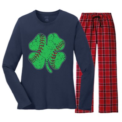 St Patrick's Day Baseball Catcher Pitcher Shamrock Women's Long Sleeve Flannel Pajama Set 