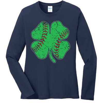 St Patrick's Day Baseball Catcher Pitcher Shamrock Ladies Long Sleeve Shirt