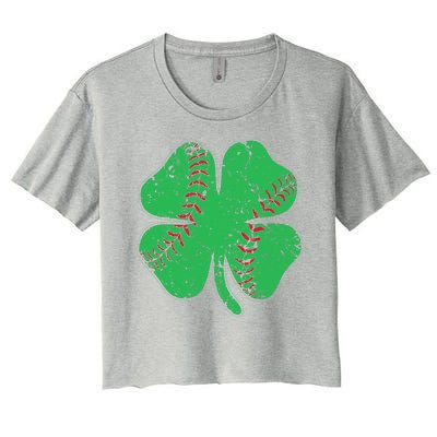 St Patrick's Day Baseball Catcher Pitcher Shamrock Women's Crop Top Tee