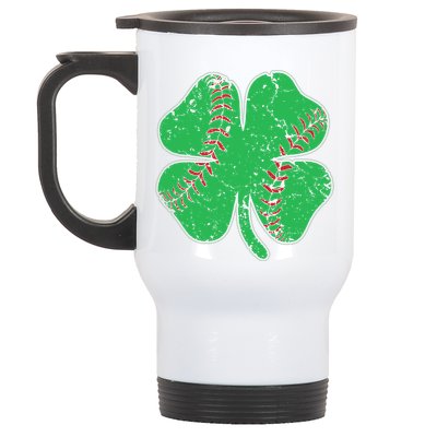 St Patrick's Day Baseball Catcher Pitcher Shamrock Stainless Steel Travel Mug