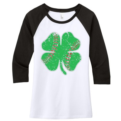 St Patrick's Day Baseball Catcher Pitcher Shamrock Women's Tri-Blend 3/4-Sleeve Raglan Shirt