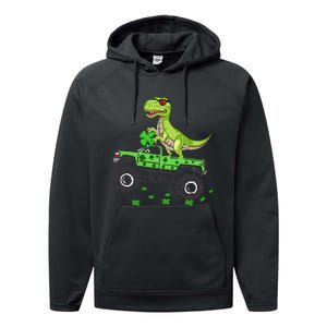 St Patricks day dinosaur Monster turck trex Performance Fleece Hoodie