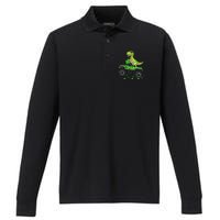 St Patricks day dinosaur Monster turck trex Performance Long Sleeve Polo