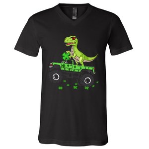 St Patricks day dinosaur Monster turck trex V-Neck T-Shirt