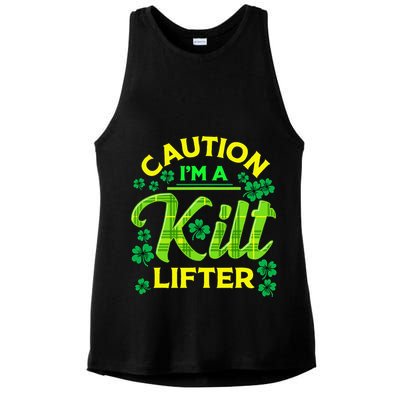 St Patrick's Day Caution I'm A Kilt Lifter Ladies PosiCharge Tri-Blend Wicking Tank