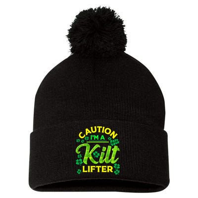 St Patrick's Day Caution I'm A Kilt Lifter Pom Pom 12in Knit Beanie